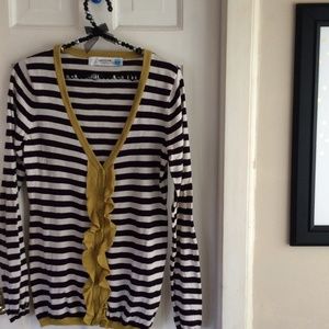BOGO Striped Ruffle V-Neck Anthropologie Sweater sz Small